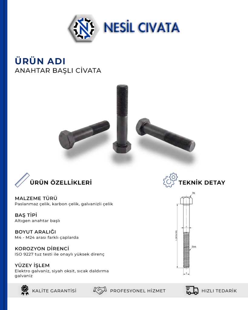 Anahtar Başlı Civata İhtiyacınız İçin Fiyat Avantajlarını Değerlendirin, Siparişinizi Bugün Tamamlayın!