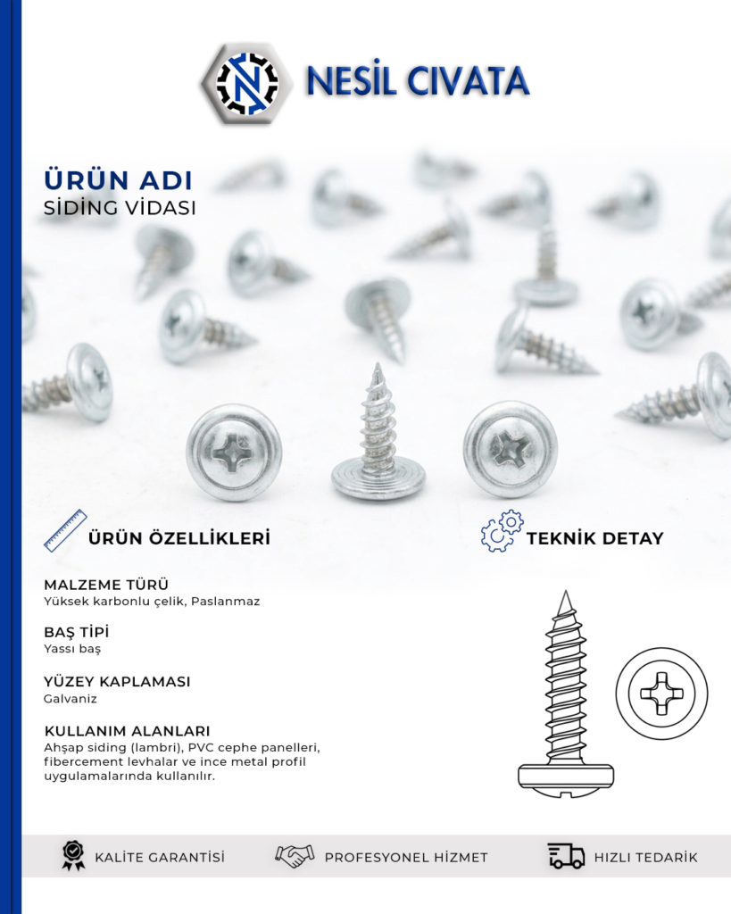 Cephe Sistemlerine Uyumlu Siding Vida Çeşitleriyle Tedarikinizi Bugün Tamamlayın!